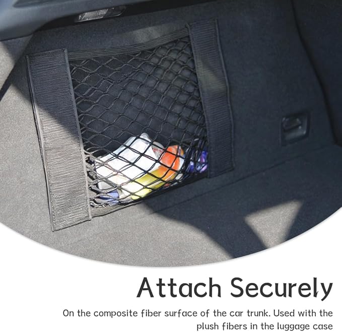 3 Pack Car Trunk Storage Net with Nylon Sticker, Mesh Cargo Net for Car Trunk Storage, Secure Cargo Holder for Auto SUV Trunk Back RV Camper, Pouch Bag Storage for Storing Bottles Tools Small Items