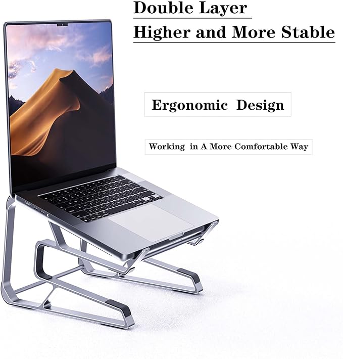 Aluminum Laptop Stand for Desk,Ergonomic Computer Riser,Detachable Portable Laptop Holder,Compatible for MacBook,Tablet and Laptops in 10"-15.6"(Silver)