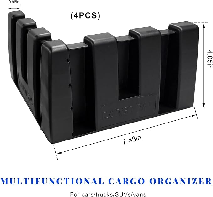 4 PCS Multipurpose Cargo Organizer Blocks, Plastic Trunk Storage Organizer Blocks for Felt Carpet, Space Saving Cargo Trunk Divider Adjustable Blocks for Truck SUV Van