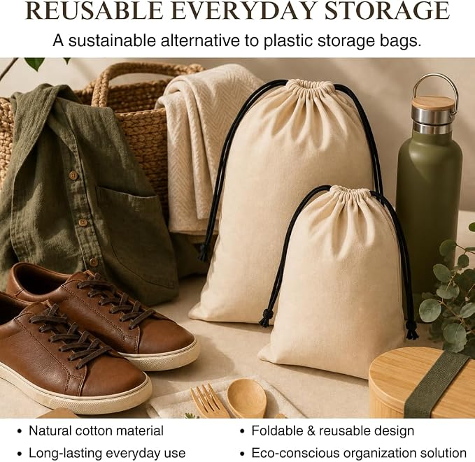 3 Pack Shoe Bags for Travel, Drawstring Portable Shoe Bags for Storage, Travel Essential Cotton Footwear Laundry Bag For Men & Women, Dustproof Reusable Organizer Bags for Sneakers: 26"x20"