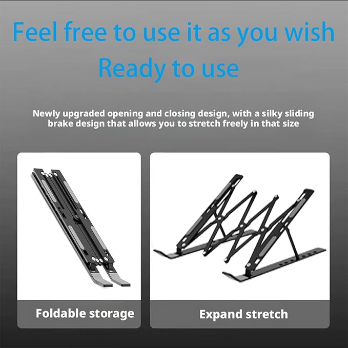 Ergonomic 7-Levels Angles Adjustable Laptop Stand, Portable Laptop Stand for Desk, Aluminum + Silicone Foldable Ventilated Cooling Laptop Riser for 10-17” Laptops, Tablets (Black