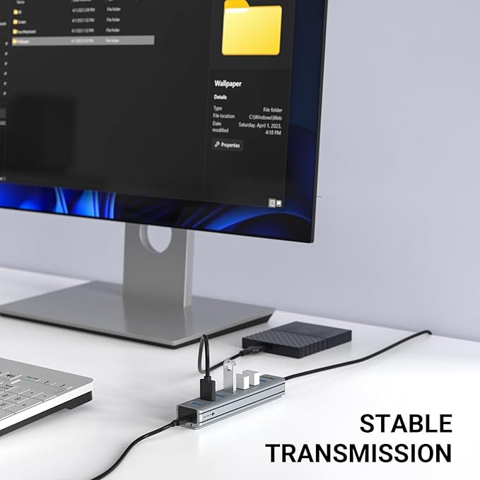 atolla 7-Port USB 3.0 Hub with Removable Sliding Rails - High-Speed Data Splitter for Desk Organization & Stable Connection, Compatible with MacBook, Laptop, PS4, PC