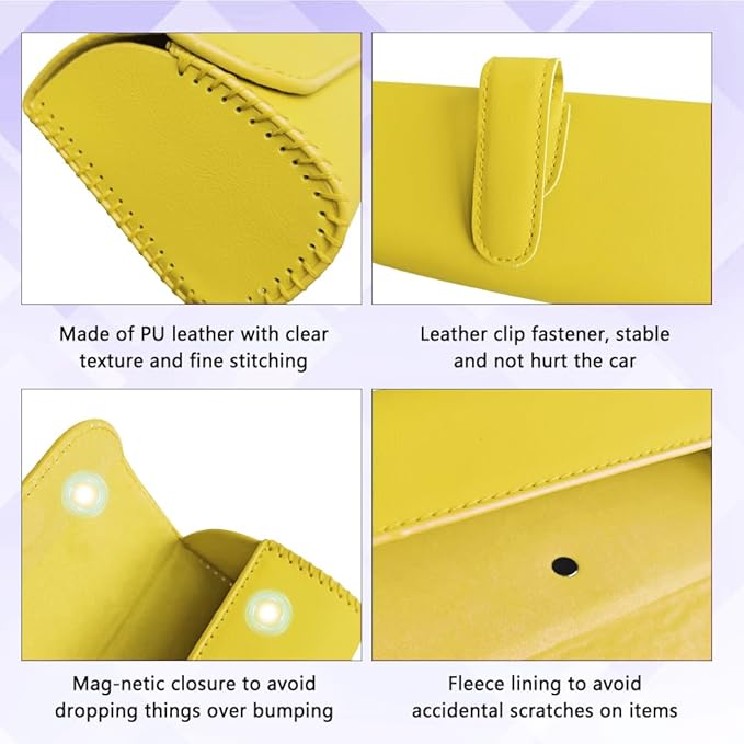 Sunglasses Holder for Car Sun Visor, Sunglass Organizer for Car, Magnetic Leather Eyeglasses Protective Storage Case, Waterproof Glasses Organizer Visor Accessories for Vehicles (Yellow)