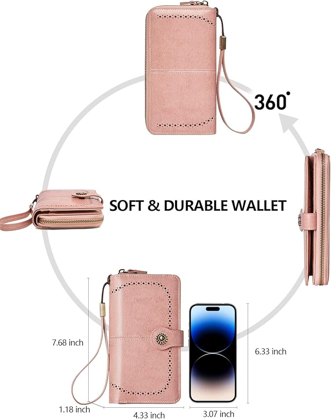 TFKGS Wallet for Women RFID Blocking Leather Large Capacity Card Holder Ladies Phone Clutch Travel Long Purse Wristlet | RFID Blocking, Leather, Large Capacity, Ladies, Travel