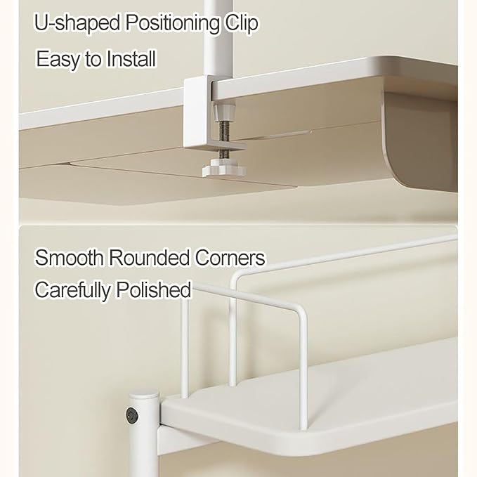 Clamp-on Desk Shelf, Clamp on Desk Organizer Shelf, Metal Desk Extender Side Table, Clamp-on Above or Under Desktop Storage Shelf, Desk Shelving Unit, C-Clamp Design(Walnut,80cm/31.5")