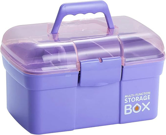 Kinsorcai 11'' Plastic Box Organizer with Removable Tray, Sewing Box Organizer (Purple)