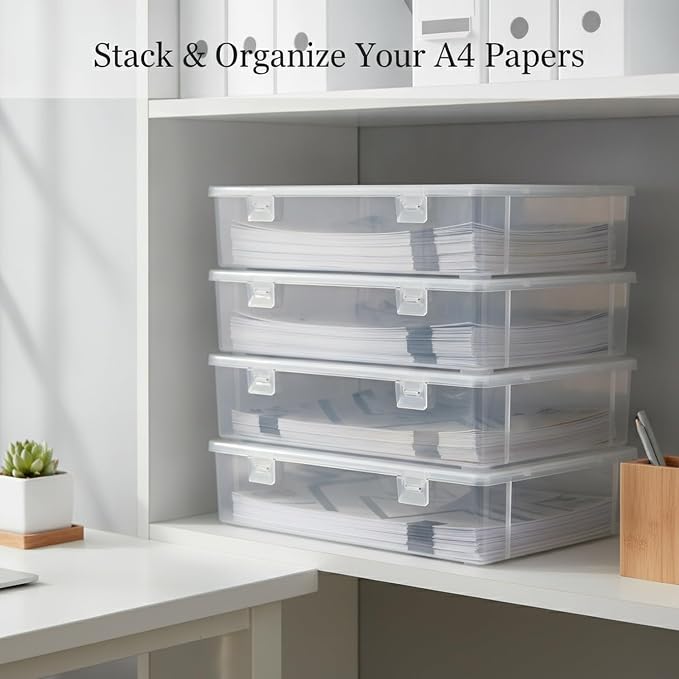 Clear PP Plastic Document Storage Box with Lid, Stackable A4 File Organizer Bin for Office Desk & Home Study (1 Pack)