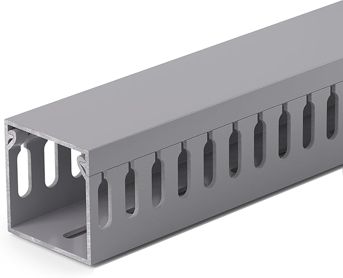 ZhiYo H1.6in W1.6in Professional Server Rack Cable Management Raceway, 12ft (4 x L3ft) Cable Raceway Kit, Electrically Safe PVC Open Slot Wire Raceway for Under Desk/Computer/Network Cords, Grey