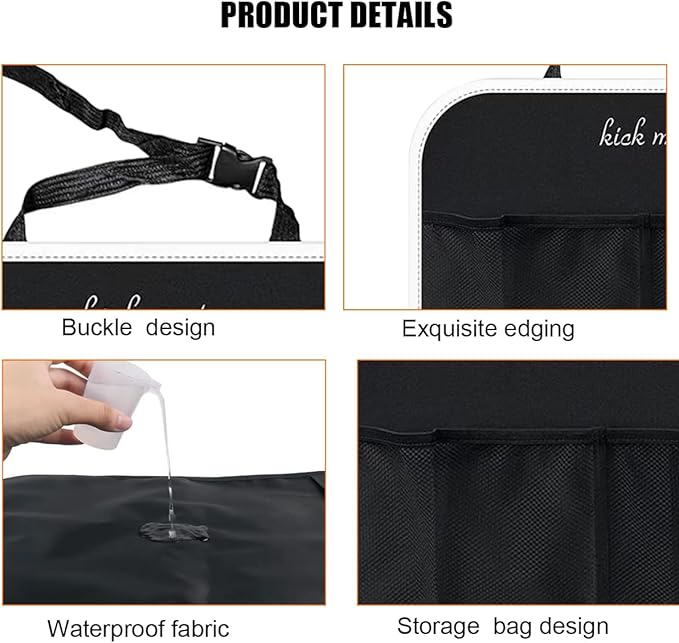 Bittwee Car Kick Mats Backseat Organizer, 2PCS 2 in 1 Anti Kick Waterproof Back Seat Protector with 2 Storage Pockets, Large Capacity Auto Seat Accecories for Pets Kids, Universal Fit