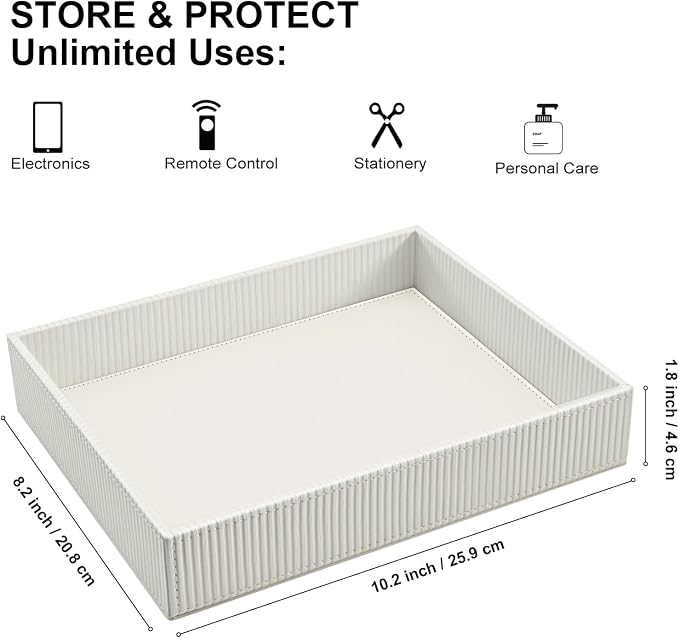 SITHON Valet Tray Desk Organizer, PU Leather Catchall Bedside Vanity Tray Nightstand Caddy Coin Box Key Jewelry Storage Organizer, Graduation, Stripe Pearl White