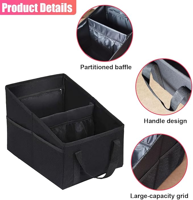 ZIMISI Car Seat Organizer, Collapsible Trunk Organizer with Detachable Divider, Handles and Multiple Pockets, Backseat Car Storage, Passenger Seat Organizer for Front/Back Consoles (Black)
