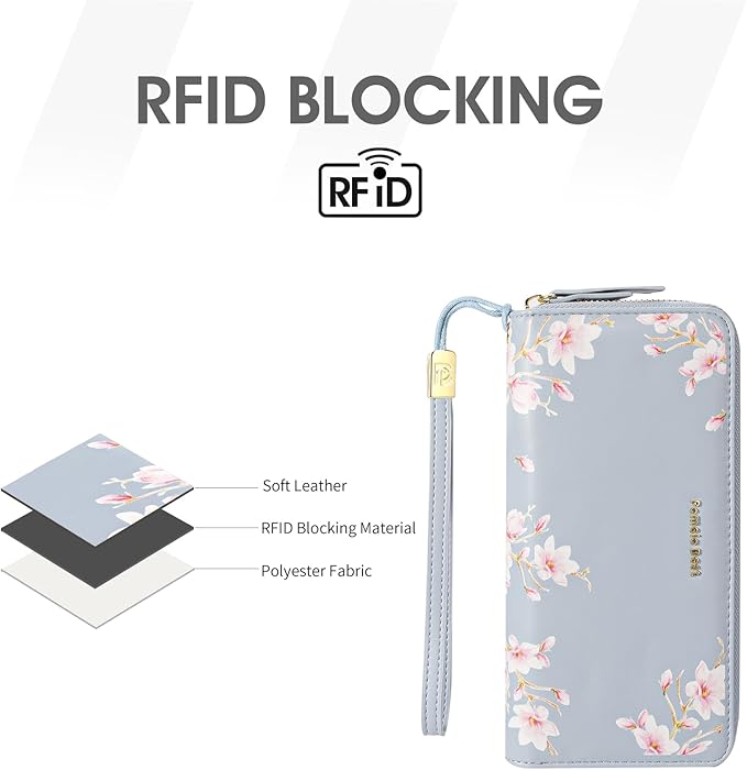 Pomelo Best Womens Wallet RFID Blocking Leather Multi Credit Card Large Capacity Wristlet Zip Around Long Wallets for Lady