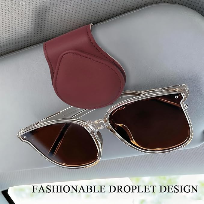 Magnetic Sunglass Holder for Car Visor, Sunglasses Visor Clip, Magnetic Leather Vehicle Glasses Ticket Card Clip, Automotive Eyeglass Hanger Organizer Accessories for Most Vehicles (Wine Red)