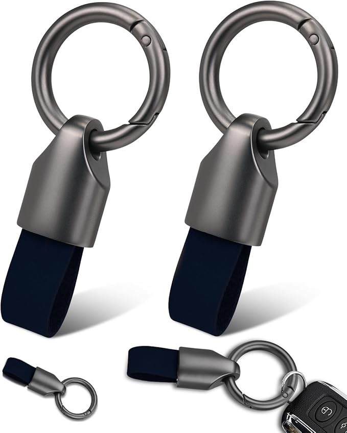 2 Pcs Keyring Keychain for Car Key Fob Holder, Zinc Alloy Buckle Small Leather Key Chain, Key Ring Fob Accessory