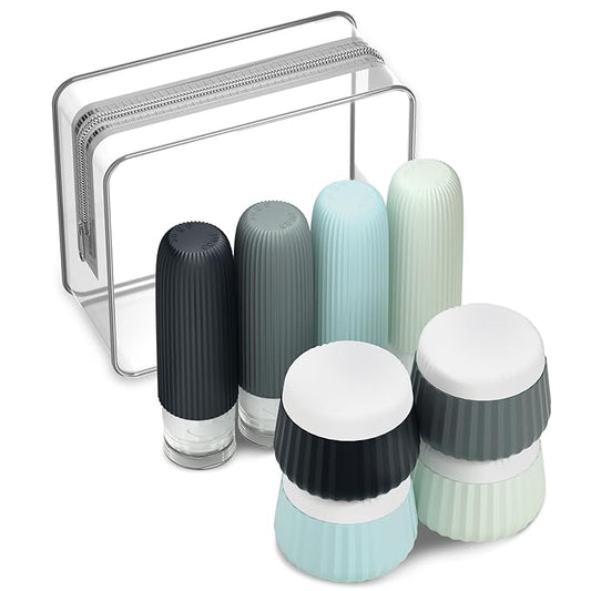 Mrsdry Travel Bottles 8 Pack, TSA Approved 3 oz Toiletries Containers, Leak Proof Silicone Squeezable Essentials Jars with Clear Bag