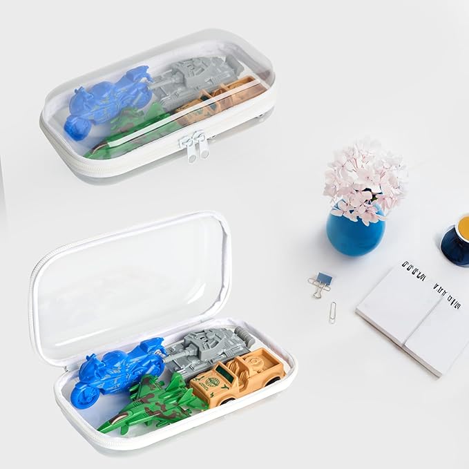 YQBRAO Set of 2 - Hard Sided Clear Zipper Case for Storage - Professional-Grade Plastic Hard Shell Zippered Organizers, Cosmetic Bag, Snack Bins