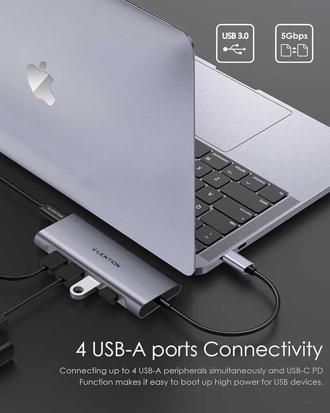 LENTION USB C Hub Multiport Adapter with 4K HDMI, 100W Charging, 4 USB 3.0 5Gbps Splitter Compatible 2016-2026 MacBook Pro/Air/Neo, Mac, Surface, iPhone & Type-C Device, Stable Driver(C35, Space Gray)