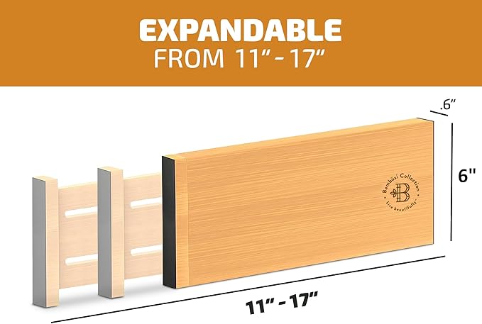 6-Pack Drawer Dividers - 6 Inches High, Adjustable 11 to 17 Inches Bamboo Drawer Organizers, Large Deep Expandable Separators for Clothes, Dresser, Bedroom, Bathroom, Baby , Office, Kitchen Utensils
