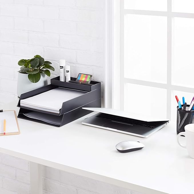 Amazon Basics Rectangular Plastic Desk Organizer, Half Accessory Tray for Office Supplies and Workspace Organization, 9.4" x 3.3" x 1", Black