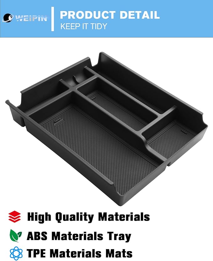 for Center Console Tray Compatible with 2019-2026 Chevy Silverado 1500& 2020-2026 Silverado 2500HD 3500HD (Split-Bench Folding Seat) Armrest Storage Box Console Organizer ABS Materials