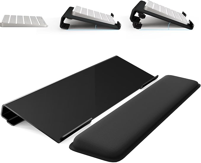 Computer Keyboard Stand for Desktop, 2-Level Height Adjustment Keyboard Wrist Rest, Non-Slip Key Board Riser Pad for Office, Gaming, and Home Desks