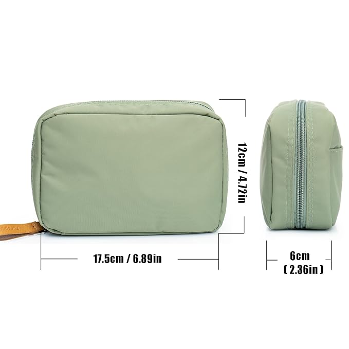 Hekyip Rectangular Beauty Bag, Small Travel Makeup Bag for Purse, Portable Waterproof Cosmetic Pouch for Girls Women (Rectangular Green)