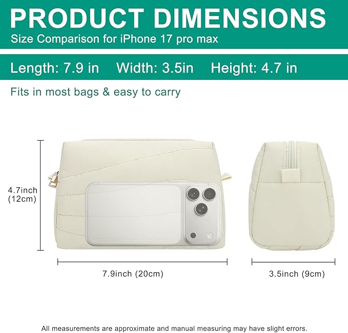 Travel Makeup Bag for Women, Small Cosmetic Bags Organizer Toiletry Bag, Nylon Pouch Travel Essentials Toiletries Accessories Brushes, Beige