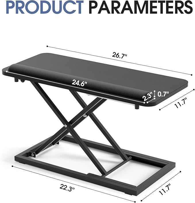 Standing Keyboard and Mouse Stand, Adjustable Height Keyboard Tray and Keyboard Riser for Desk,for Ergonomic Sit Stand Workstations with Wrist Rest、Laptop Desk 26.7 x 11.7 Inch (Black)
