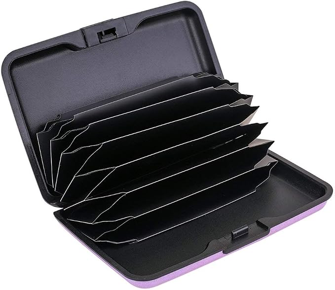 ELFISH RFID Blocking Credit Card Protector Aluminum ID Case Hard Shell Business Card Holders Metal Wallet for Men or Women (Purple)