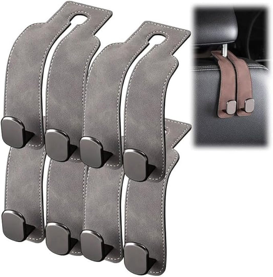 2026 New Car Seat Headrest Hooks for Purses and Bags - Support Car Headrest Hooks for Purses and Bags Coat, Leather Car Bag Purse Holder with Double Hooks (Gray-4PC)
