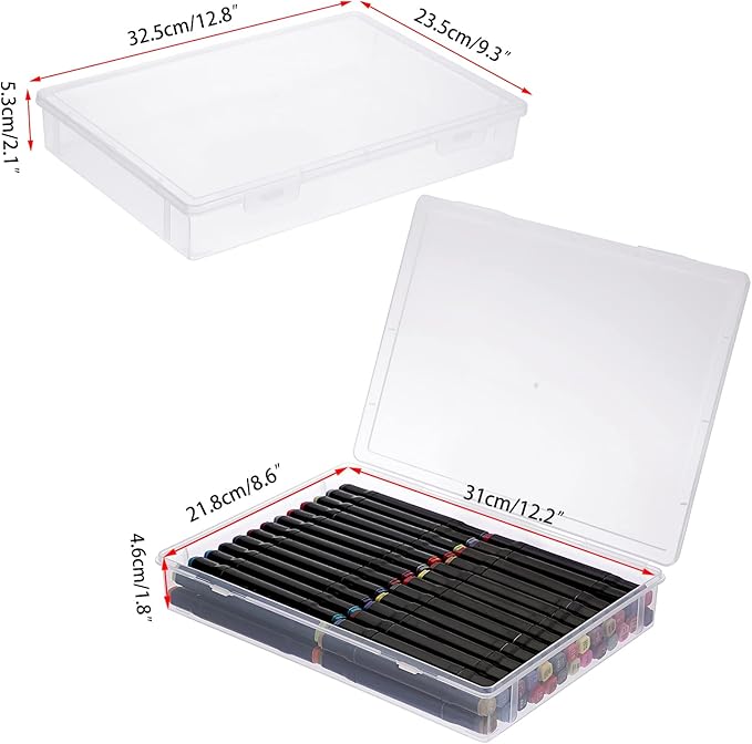 BTSKY Clear Plastic Storage Box with Flap Lid, Multipurpose Craft Organizers and Storage Box Art Supply Storage Organizer Plastic Sewing Box for Pencils Markers Notebooks A4 Files, 2 Pack Large