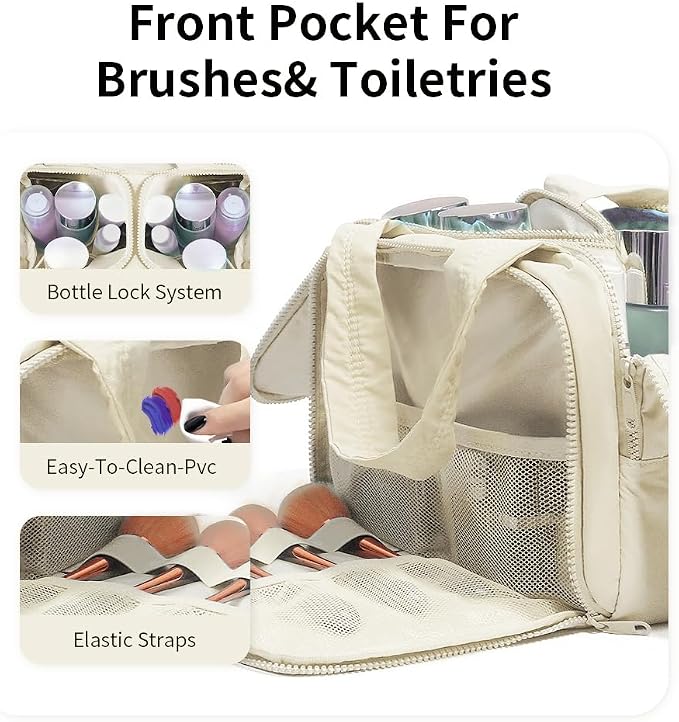 Puffer Travel Toiletry Bag – Large Capacity 11.8”L Makeup Organizer, 4 Compartments, Waterproof Wet/Dry Separation, Ultra-Light Taslan Fabric – Ideal for Business Trips, Gym, Family Vacation, Camping