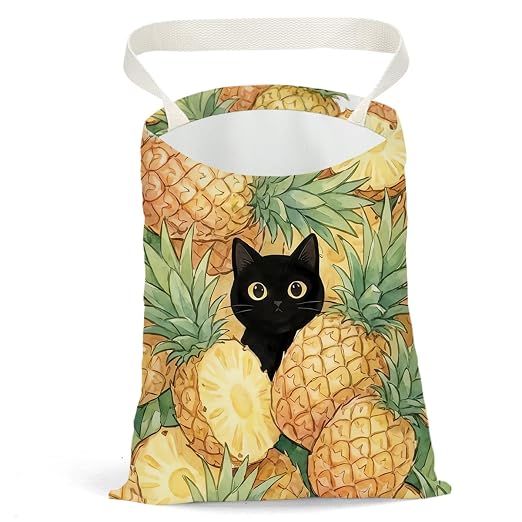 Black Cat Car Trash Bag, Pineapple Car Trash Bag Hanging, Pineapple Accessories, Summer Decor Waterproof Cars Back Seat Hanging Organizer Garbage Can for Vehicle Travelling Camping