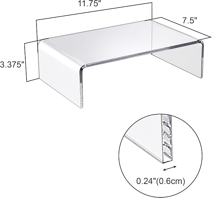 Amazing Abby Acrylic Monitor Stand Riser for Desk (2-Pack), Clear Plastic Computer Monitor Riser with Keyboard Storage, Heavy-Duty 3-3/8" Riser for PC Laptop Screen, Great for Home and Office Use