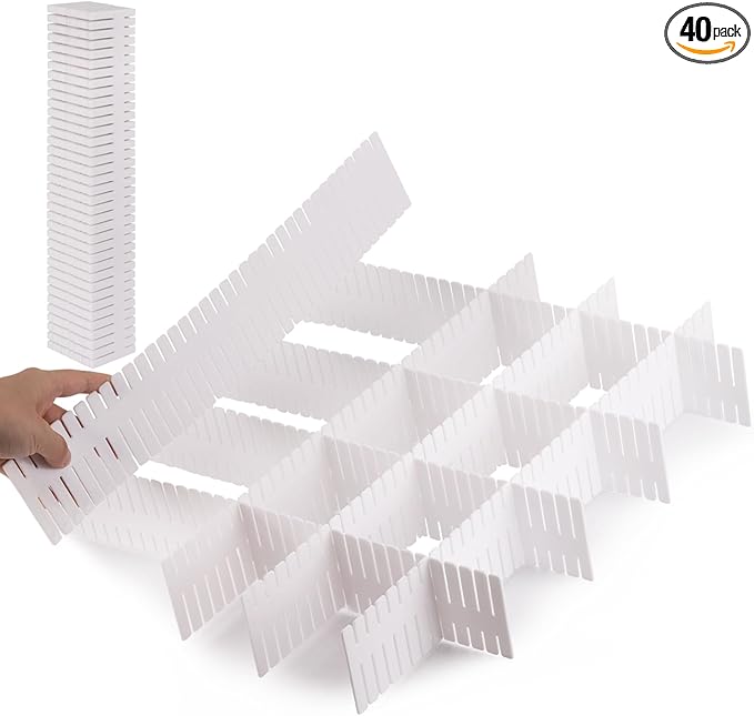 Ohlove 40Pcs Drawer Organizer Dividers 17"x2.8" Adjustable Storage Organizer Separator for Socks, Underwear, Makeup, Kitchen, Dresser