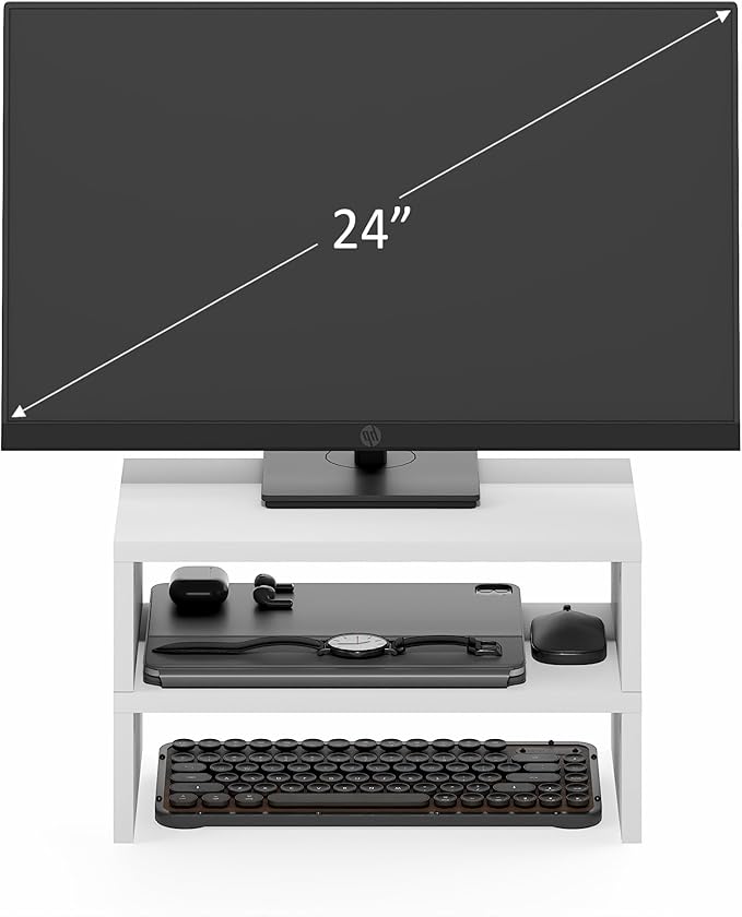 Furinno CLASSIC Monitor Stand Riser Set of 2, 15.7" Wide Dual Monitor Riser, Stackable Separable Laptop Stand for Desk, Desktop Organizers and Accessories, for Office Supplier, White