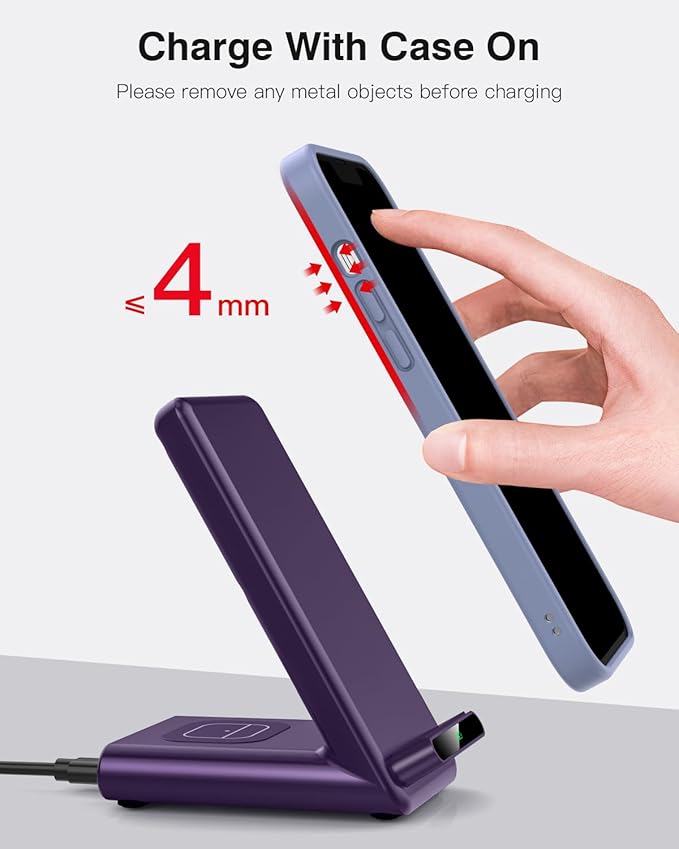 Wireless Charging Station,3 in 1 Charging Stand Made for Apple Watch Ultra 11 10 9 8 7 6 SE 5 4 3,Fast Wireless Charger Made for iPhone 17/Air/16/15/14/13/12,for AirPods Pro 3(with Adapter) (Purple)