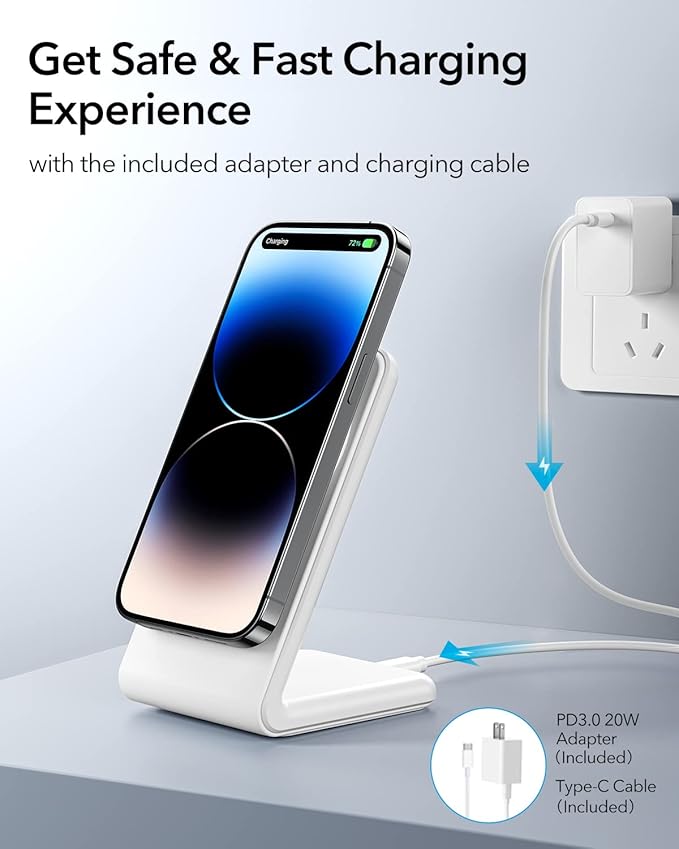 Meifigno Magnetic Wireless Charger Designed for iPhone 16 Pro Max/15/14/13/12 Series, Fast Charging with PD 20W USB-C Adapter & Cable, Compatible with MagSafe Charger Stand, White