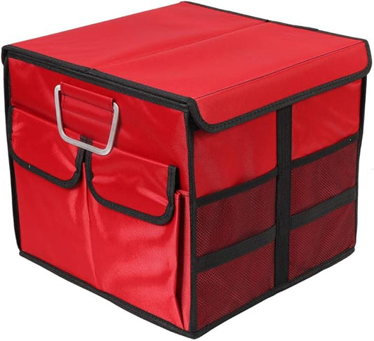 Car Trunk Organizer Collapsible Portable Multi Compartments Organizer with Non Slip Straps for SUV Truck Auto Vehicle Car Auto Minivan (Small covered, Red)