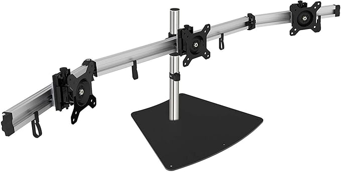 SIIG Premium Aluminum Triple Monitor Stand - Adjustable Height 3 Monitors 13" to 27" 17.6 lbs Each VESA 75 and 100 Compatible Full Motion (CE-MT2111-S1)