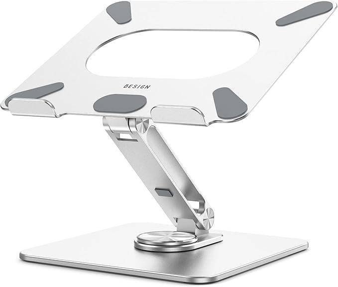 BESIGN LSX7 Laptop Stand with 360 Rotating Base, Ergonomic Adjustable Notebook Riser, Foldable Computer Holder Compatible with 10-15.6" Laptops (Silver)