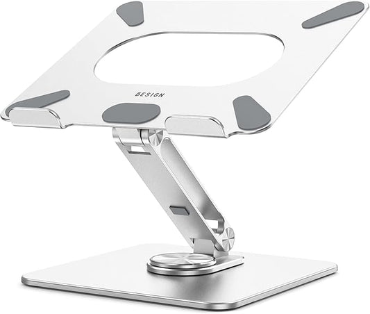 BESIGN LSX7 Laptop Stand with 360 Rotating Base, Ergonomic Adjustable Notebook Riser, Foldable Computer Holder Compatible with 10-15.6" Laptops (Silver)
