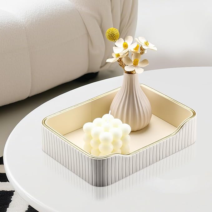 KINGFOM Prefume Tray, PU Leather Valet Tray Nightstand Organizer Trays for Men Women, Table Centerpieces Decorative Vanity Trays, Desk Organizer Tray for Key Jewelry Cosmetics (Ivory White)