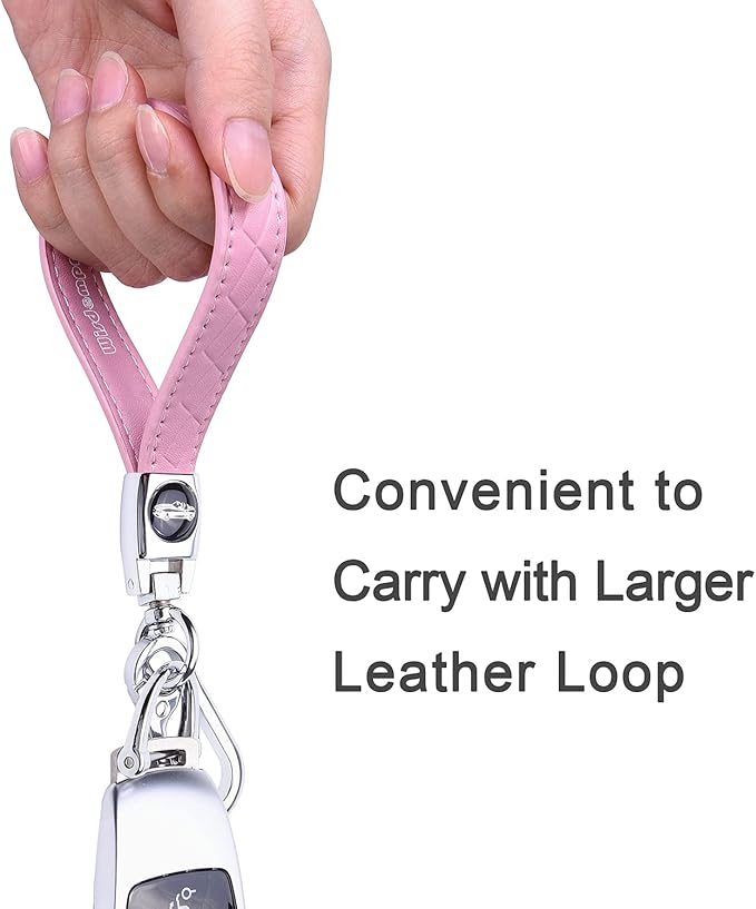 Wisdompro Microfiber Leather Car Keychain, Universal Key Fob Keychain Leather Key Chain Holder with 3 Keyrings and 1 Screwdriver for Men and Women - Pink