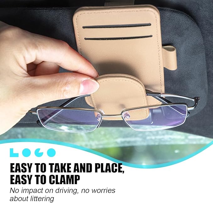 Car Sun Visor Organizer, Magnetic Leather Auto Sunglass Card Pocket Holder for Registration & Drving License, Vehicle Interior Glasses Clip Accessories, Universal for SUV Sedan Truck (Apricot)