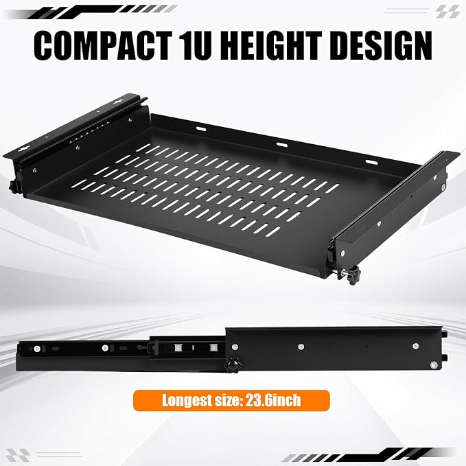 Sliding Under Desk Laptop Mount Shelf with Air Vents 21'' W x 12'' D Metal Under Desk Slide Out Tray Laptop Storage Tray for Home Office Standing Desks Workstations Cabinet Gaming
