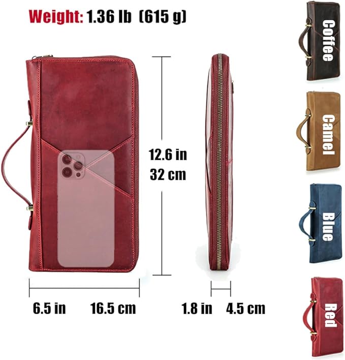 CONTACTS Family Passport Holder for 10 Full Grain Leather Compatible with Airtag Passport Holder Family Travel Document Organizer Multiple Rfid Blocking Passport Wallet (Red)