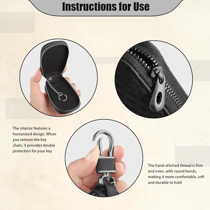 Key Fob Cover with Keychain, Key Fob Holder, Anti-Scratch Bag with Zipper, Leather Keychain Case Holder Fit Remote Key (Black)