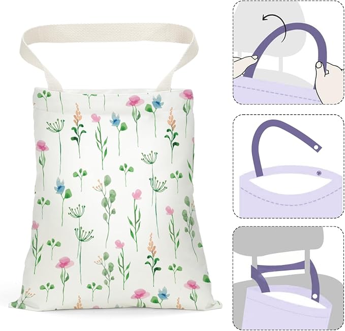 Car Trash Bag Car Garbage Bag Hanging Floral Cars Trash Can Spring Decor Waterproof Cars Back Seat Organizer for Vehicle Travelling Camping