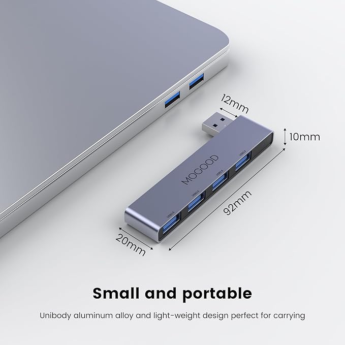MOGOOD USB Hub 3.0, 4-Port USB Splitter – 1 USB 3.0 & 3 USB 2.0 Ports, No Cable, Plug & Play Data Hub for Laptop, MacBook, Chromebook, PC – Expand USB Ports for Flash Drive, Mouse, Keyboard, Printer